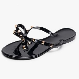 Studded Women’s Black Jelly Shoes Bow Flip Flops Jellies Sandals Sz 41 US 10.5